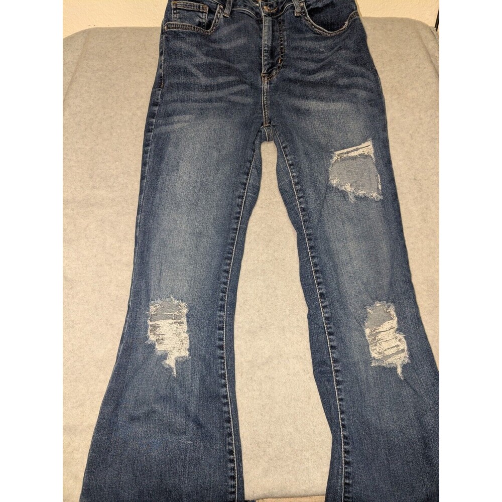 Forever 21 High Rise Flare Leg Distressed Jeans Size 27 Boho Chic Hippie